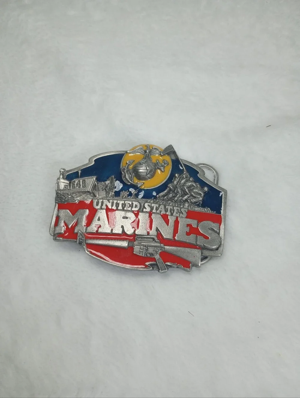 USMC 1987 United States Marine Corps Enameled Metal Belt Buckle Siskiyou Co. Vtg